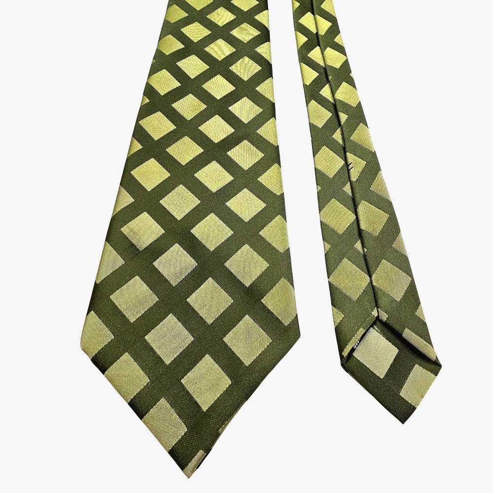 Eds for Style Vintage Mens Olive Green Geometric‎ Diamond Grid Wide Necktie 53x4